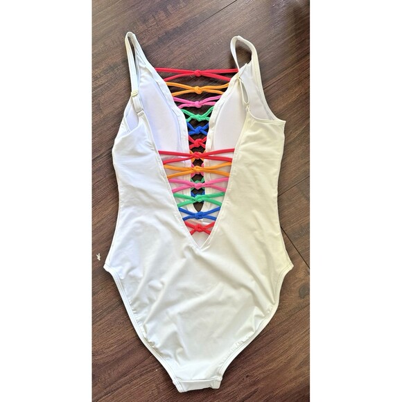 Bleu by Rod Beattie Women's Core-Lace-Down Mio One-Piece Swimsuit White Multi 14 - Picture 5 of 9